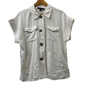 Marc New York M Utility Shirt Off White Linen Safari Jacket Coastal Boho Summer
